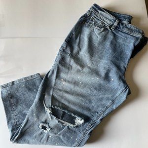 LANE BRYANT PAINT SPLATTER DISTRESSED,  BOYFRIEND JEANS